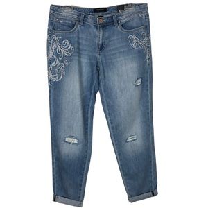 WHBM The Saint Honore Collection Stitch Designed Girlfriend Blue Jeans Size 8